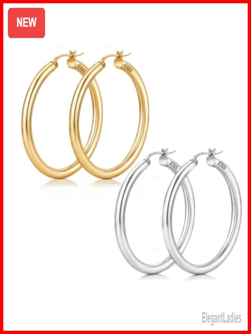 18K Gold Plated Brass Hoop Earrings with Sterling Silver Posts 40mm